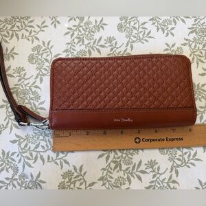 Vera Bradley Quilted Wristlet in Cognac Brown
